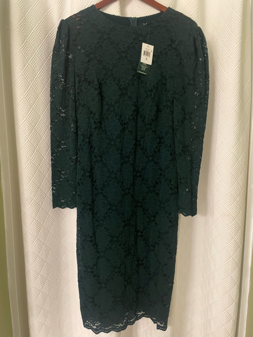 NWT Ralph Lauren Dark Green Lace Long-Sleeve Sheath Dress Size 10